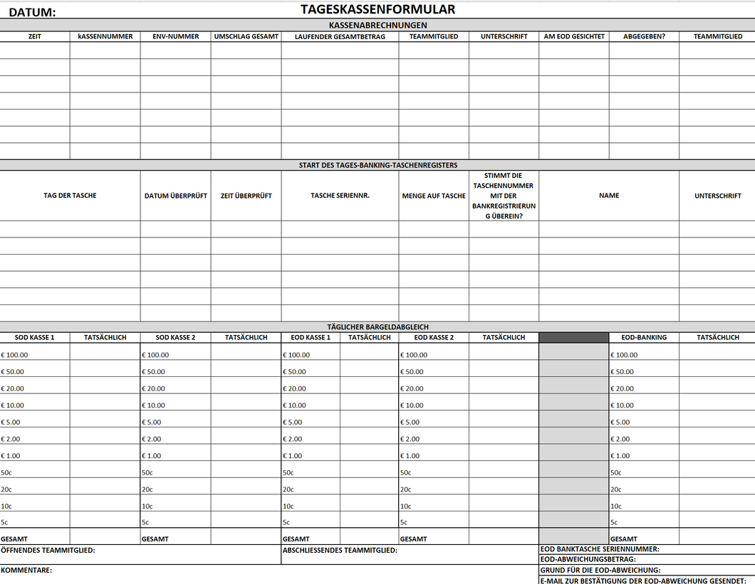 Cash up Form - Updated