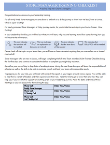 Store Manager New Starter Checklist - Trainee